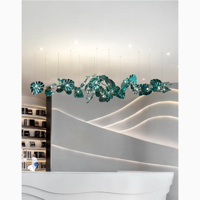 MIRODEMI® Cagliari | Unique Green Glass Leaves Shaped Pendant Chandelier For Entry