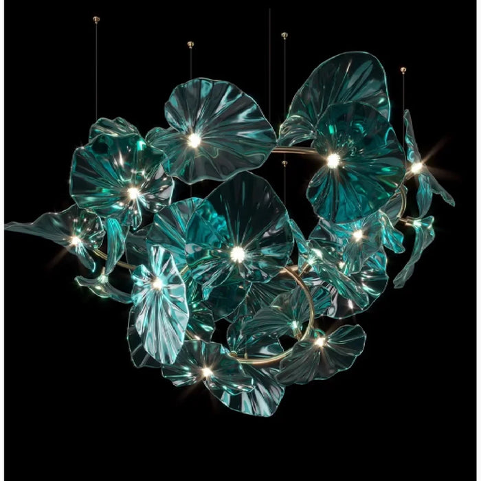 MIRODEMI® Cagliari | Unique Green Glass Leaves Shaped Pendant Chandelier C Style