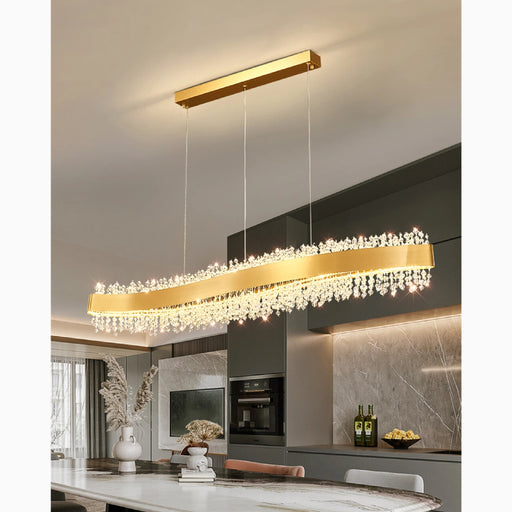 MIRODEMI® Caglio | Luxury Wave-Shaped Rectangle Crystal Chandelier For Kitchen Island