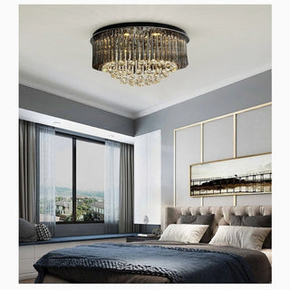 MIRODEMI® Cairo Montenotte | Black Modern Round Crystal Ceiling Chandeliers