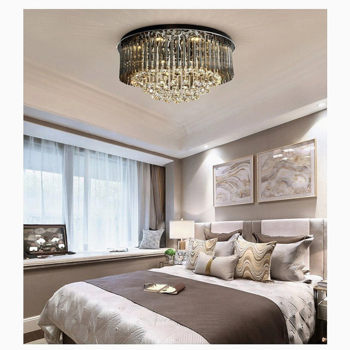 MIRODEMI® Cairo Montenotte | Black Modern Round Crystal Ceiling Chandelier for living room