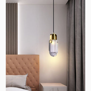 Gold crystal LED pendant light with cascading crystals for bedroom