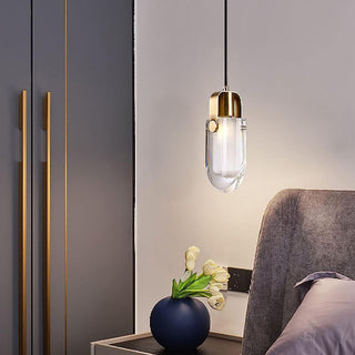 Gold crystal LED pendant light close-up detail