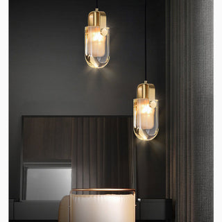 Gold crystal LED pendant light with metal frame for bedroom