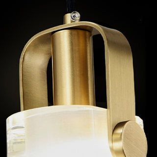 Gold crystal LED pendant light with iron accents for bedroom