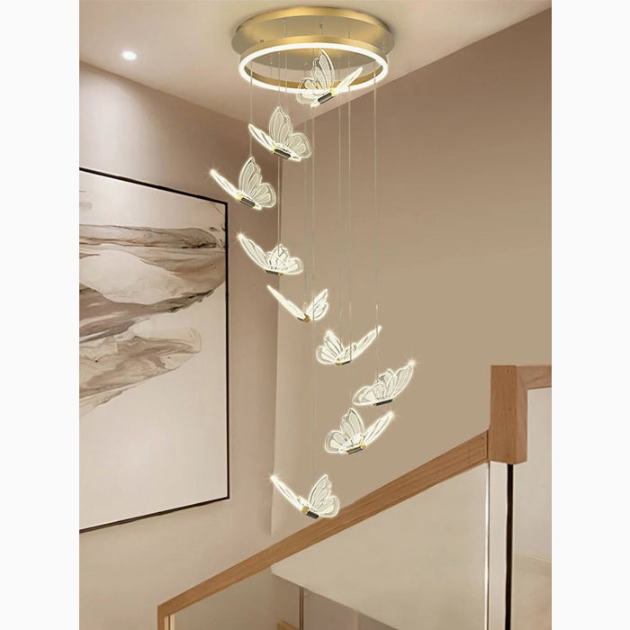 MIRODEMI® Camogli | Beautiful LED Chandelier with Hanging Butterflies for Stairwell