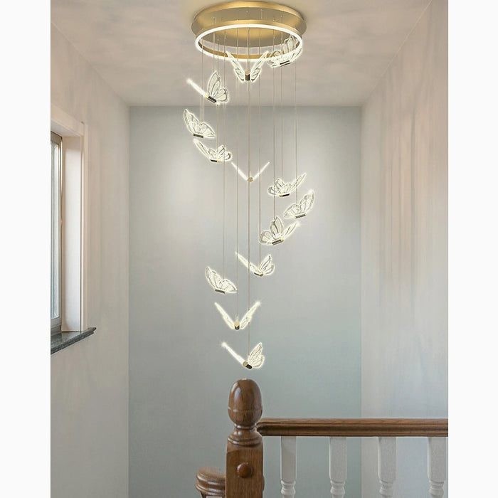 MIRODEMI® Camogli | Beautiful Spiral LED Chandelier with Hanging Butterflies