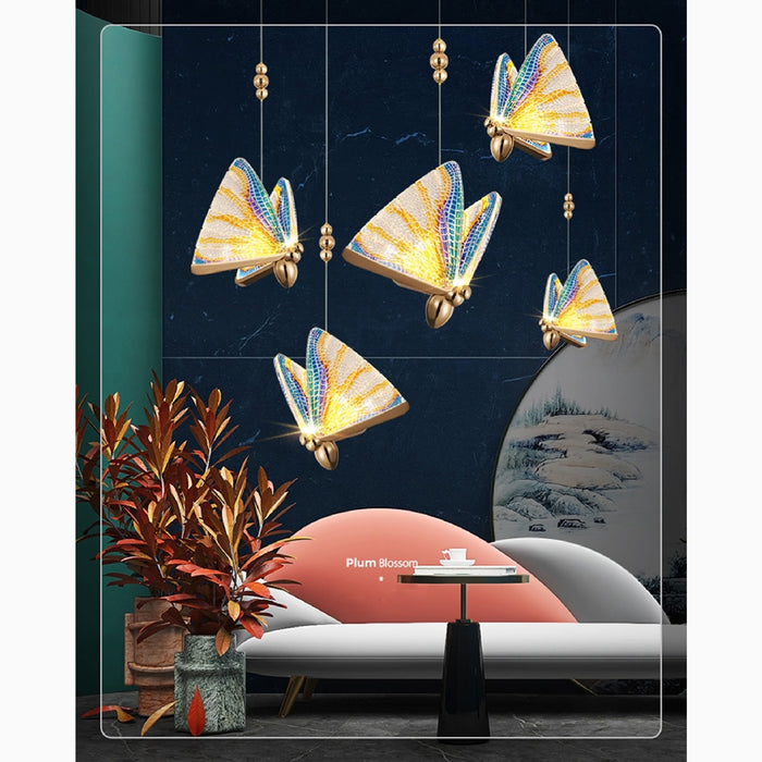 MIRODEMI Cervo Crystal Pendant Light With Hanging Butterflies For Bedroom