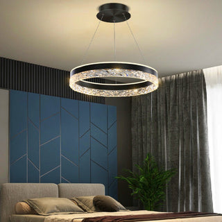 MIRODEMI Châtel-Saint-Denis Crystal Chandelier In The Shape Of Ring Black For Bedroom Decor