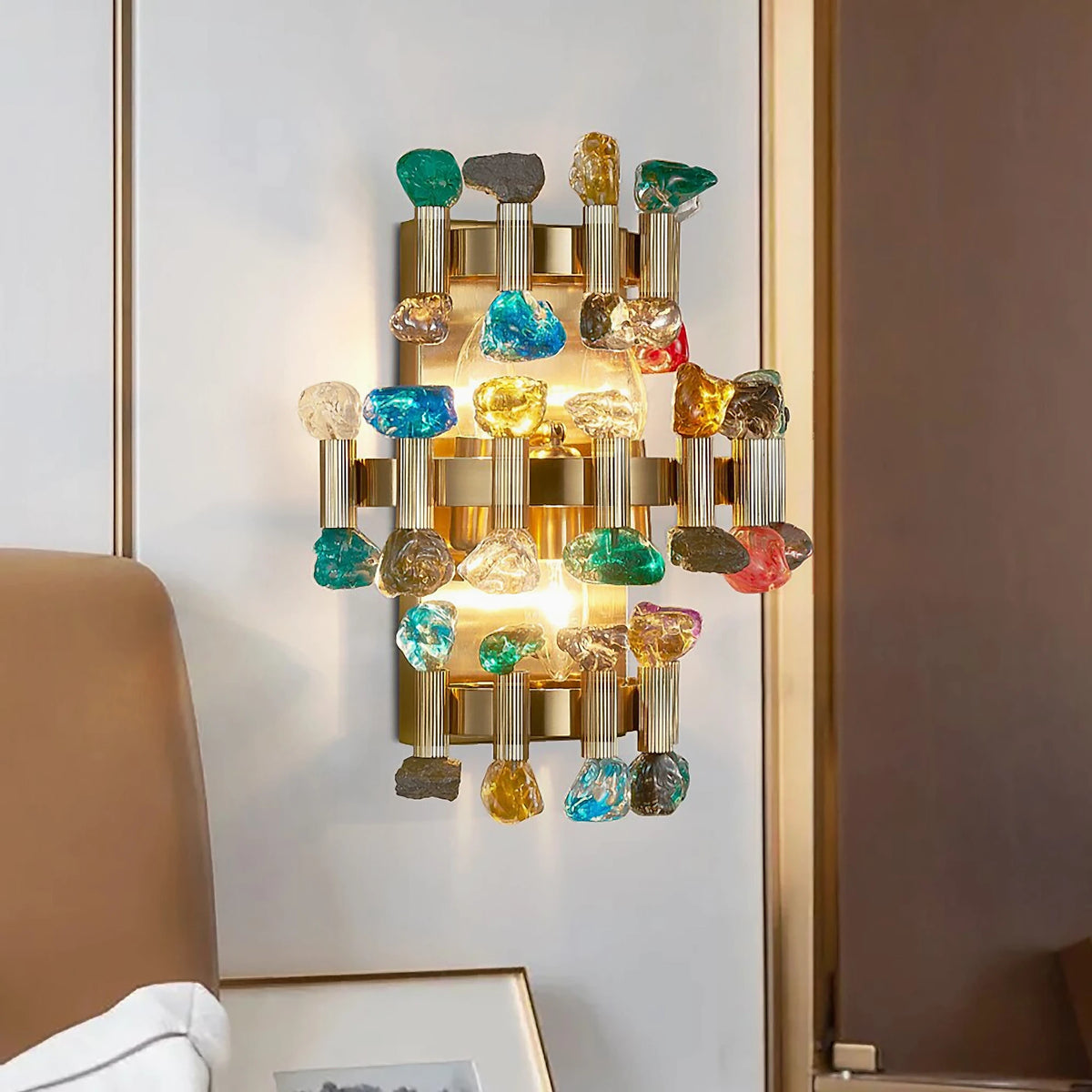 Colorful crystal wall sconce for living room
