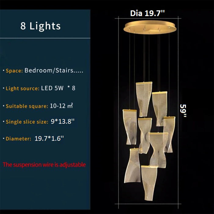 MIRODEMI® Coursegoules | Silk Design Gold Pendant Light for Staircase 8 Pendants