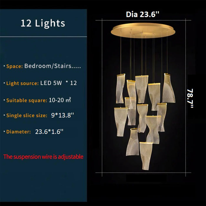 MIRODEMI® Coursegoules | Silk Design Gold Pendant Light for Staircase 12 pendants