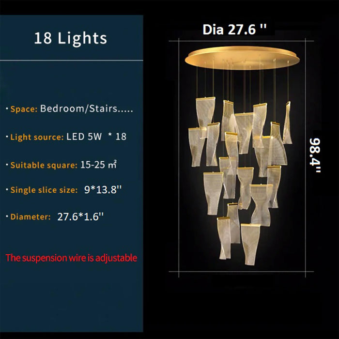 MIRODEMI® Coursegoules | Silk Design Gold Pendant Light for Staircase 18 pendants
