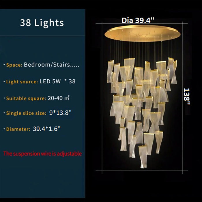 MIRODEMI® Coursegoules | Silk Design Gold Pendant Light for Staircase 38 pendants
