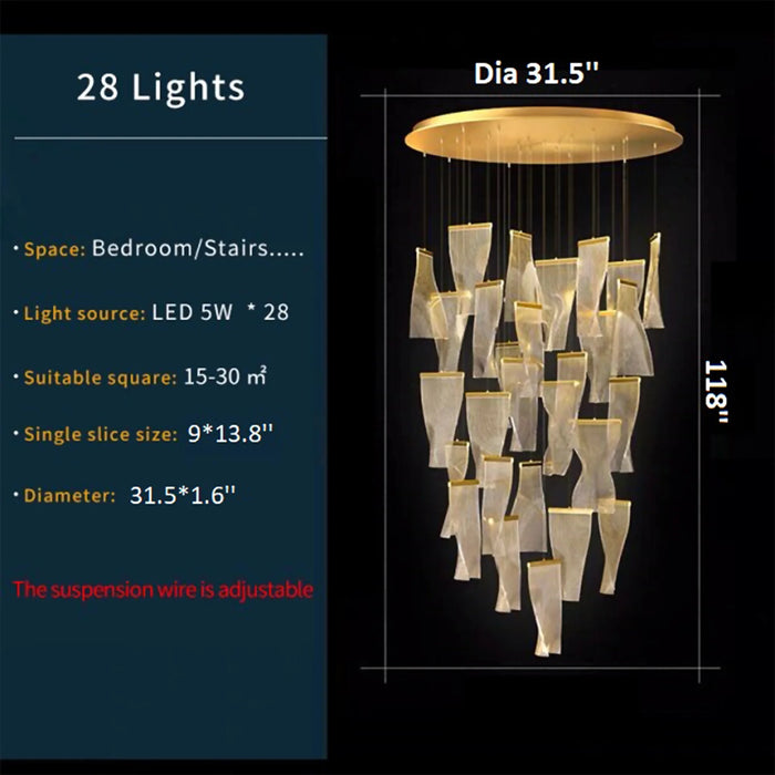 MIRODEMI® Coursegoules | Silk Design Gold Pendant Light for Staircase 28 pendants