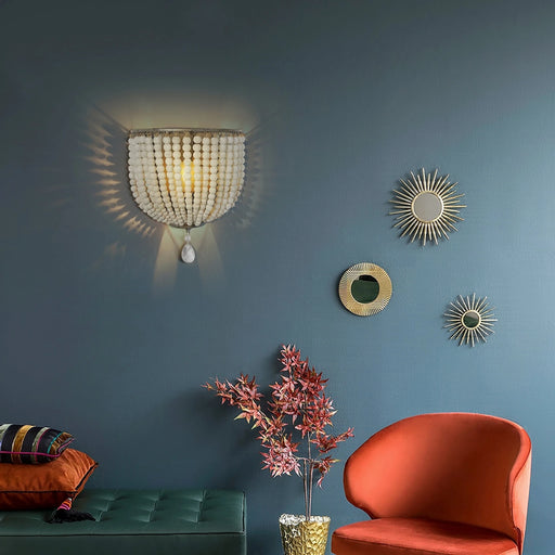 MIRODEMI® Donostia | Retro Blue/White Wooden Bead Wall Lamp | wall sconces | wall light