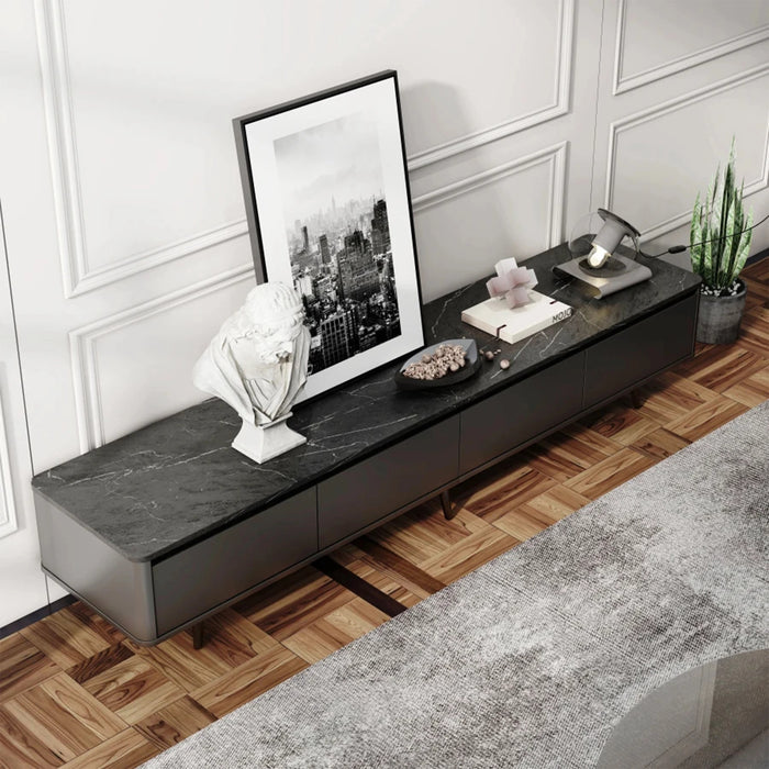 MIRODEMI® Dordogne | Modern Elegant Sleek Marble Top Black TV Stand