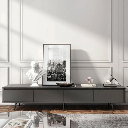 MIRODEMI® Dordogne | Modern Minimalistic Marble Top Black TV Stand