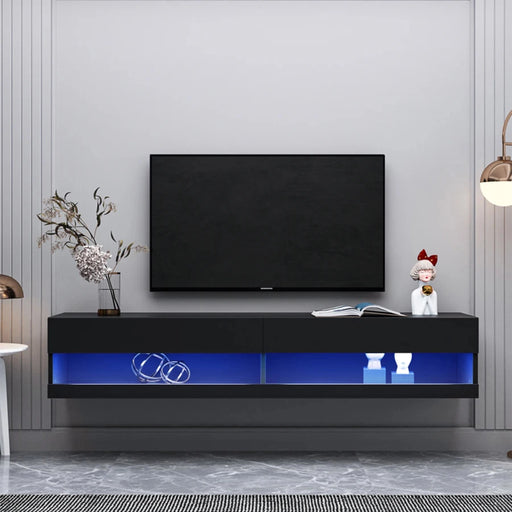 MIRODEMI® Drava | Floating Simple Glossy TV Stand with LED Lighting