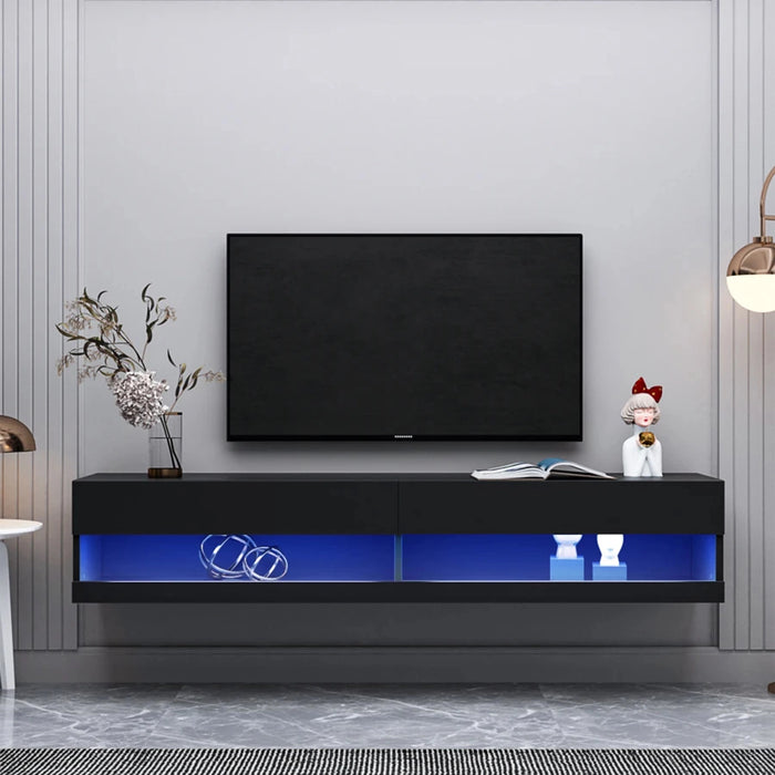 MIRODEMI® Drava | Floating Simple Glossy TV Stand with LED Lighting
