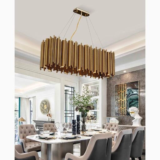MIRODEMI Fontan Trendy Rectangle Gold Stainless Steel Chandelier For Dining Room