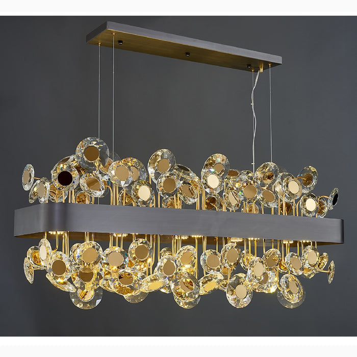 MIRODEMI Garlenda Trendy Rectangle Gold Crystal Chandelier Silver Lights On