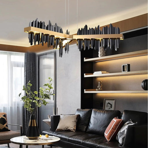 MIRODEMI® Genève | Black/Gold Long Chandelier for Living Room