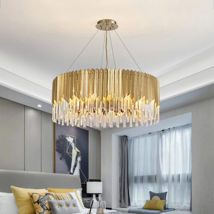 MIRODEMI® Gent | Drum Gold Crystal Chandelier for Living Room