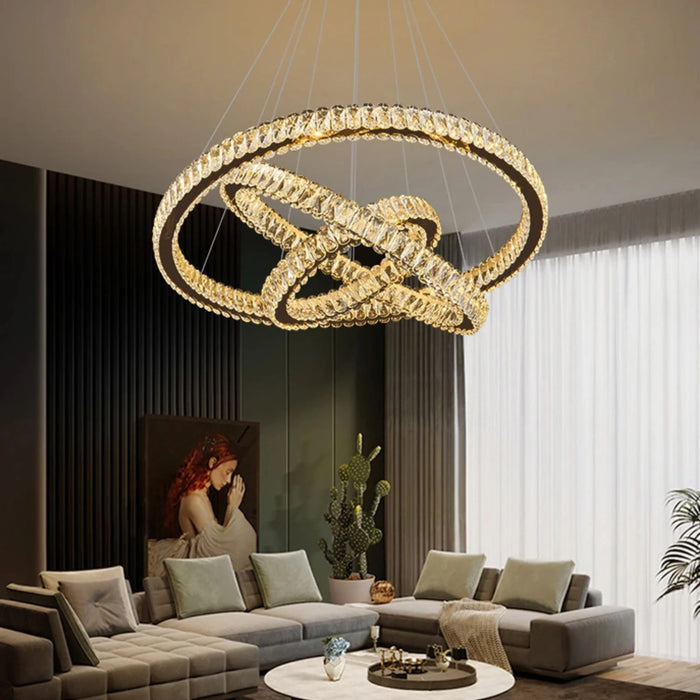 MIRODEMI® Hinwil | Ring Design Gold/Chrome Crystal Chandelier for Living Room