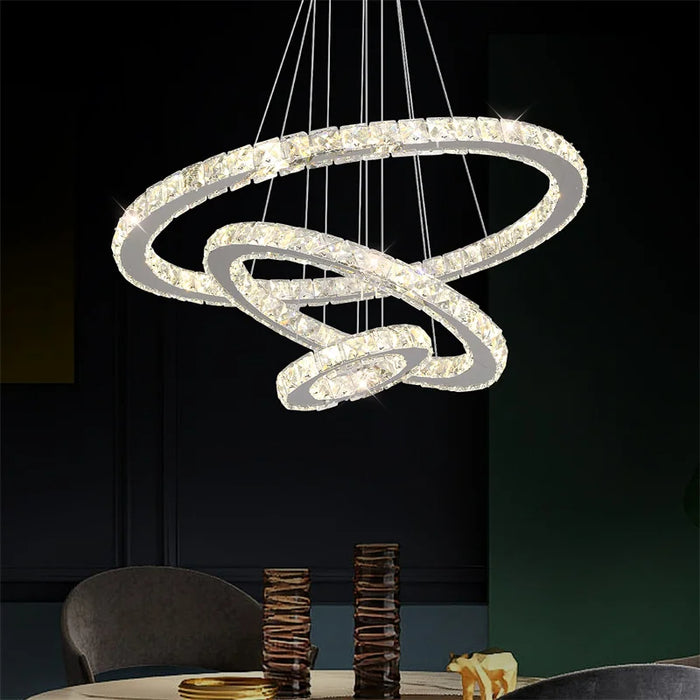 MIRODEMI® Hinwil | Ring Design Gold/Chrome Crystal Chandelier for Dining Room