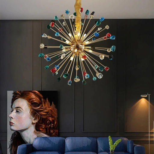 MIRODEMI® Horw | Colorful Stone Gold Crystal Chandelier for Bedroom