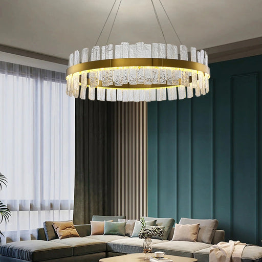 MIRODEMI® Ieper | Gold Glass Round Led Chandelier for Living Room
