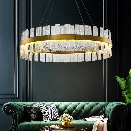 MIRODEMI® Ieper | Gold Glass Round Led Chandelier for Dining Room