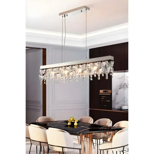 MIRODEMI® Incisa Scapaccino | Chrome Rectangular Crystal LED Chandelier for Dining Room, Kitchen