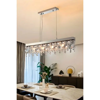 MIRODEMI® Incisa Scapaccino | Chrome Rectangular Crystal LED Chandelier for Dining Room, Kitchen