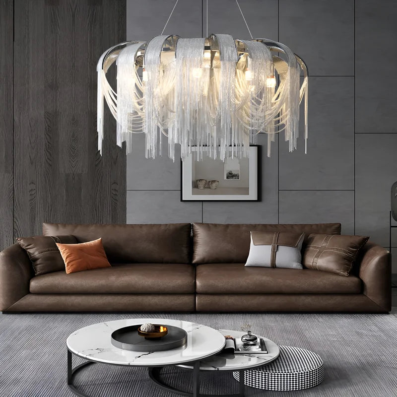 Vintage LED chain chandelier with aluminum frame for living room