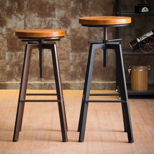 MIRODEMI® Industrial-Styled Iron Rotating and Lifting Bar Stool Made of Solid Wood image | luxury furniture | bar decor | wood stool