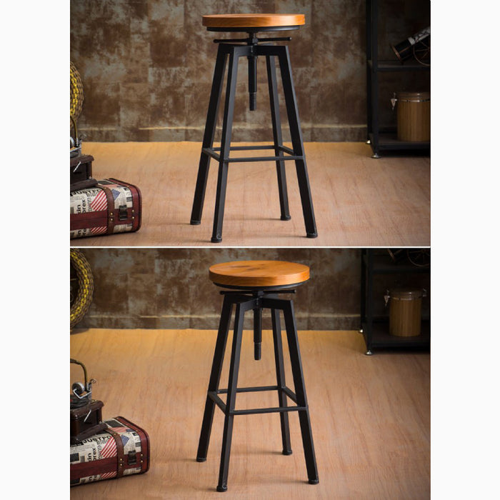 MIRODEMI® Industrial-Styled Iron Rotating and Lifting Bar Stool Made of Solid Wood image | luxury 