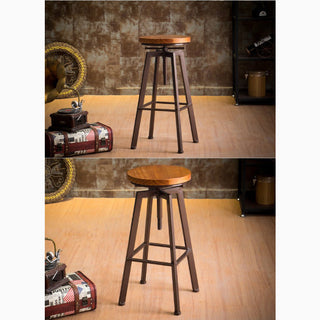 MIRODEMI® Industrial-Styled Iron Rotating and Lifting Bar Stool Made of Solid Wood image 