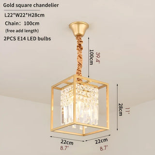 MIRODEMI Inverno e Monteleone | Square Crystal Hanging LED Chandelier Parameters Gold