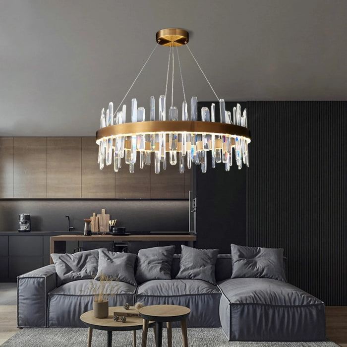 MIRODEMI® Jodoigne | Round Gold Crystal Chandelier for Living Room