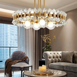 MIRODEMI® Kloten | Modern Drum Clear Crystal Chandelier for Living Room