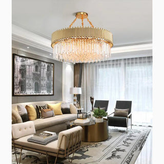 MIRODEMI® La Neuveville | Drum Gold Crystal Chandelier for Bedroom