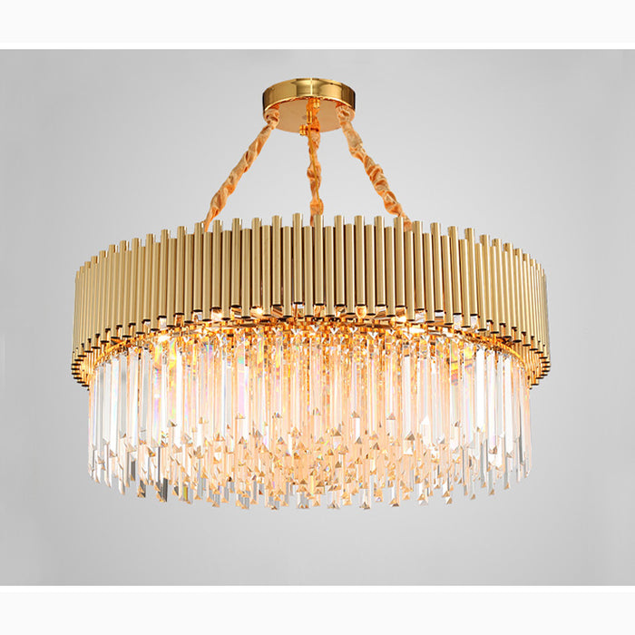 MIRODEMI® La Neuveville | Drum Gold Crystal Chandelier for Bedroom