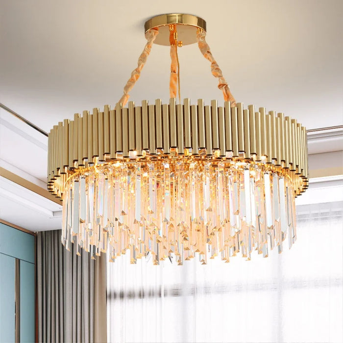 MIRODEMI® La Neuveville | Drum Gold Crystal Chandelier for Bedroom