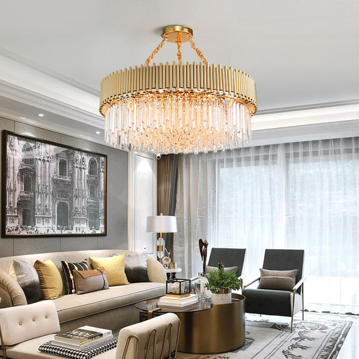 MIRODEMI® La Neuveville | Drum Gold Crystal Chandelier for Bedroom