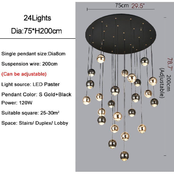 MIRODEMI® Laigueglia | Crystal LED Chandelier with Hanging Balls for Staircase