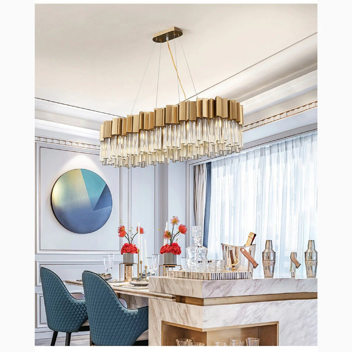 MIRODEMI Les Ferres Modern Gold Crystal Rectangle Chandelier For Dining Room And Kitchen