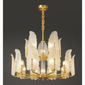 MIRODEMI® Lyss Luxury Gold Brass Chandelier With Leaves of Frosted Glass for Living Room  | For Bedroom | For Kitchen | For Dinning Room Luxury Lighting | Luxury Chandeliers