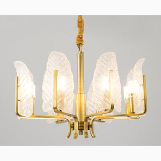 MIRODEMI® Lyss Luxury Gold Brass Chandelier With Leaves of Frosted Glass for Living Room  | For Bedroom | For Kitchen | For Dinning Room Luxury Lighting | Luxury Chandeliers